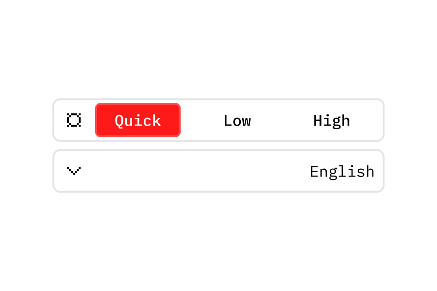 Selector in its two variants: segmented, for 3 choices, and dropdown, for 4 or more