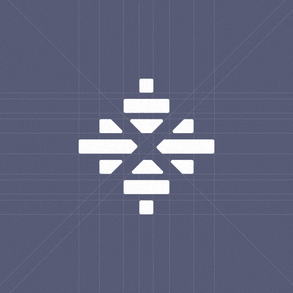 Maestro logo in white on deep grey, with its construction grid
