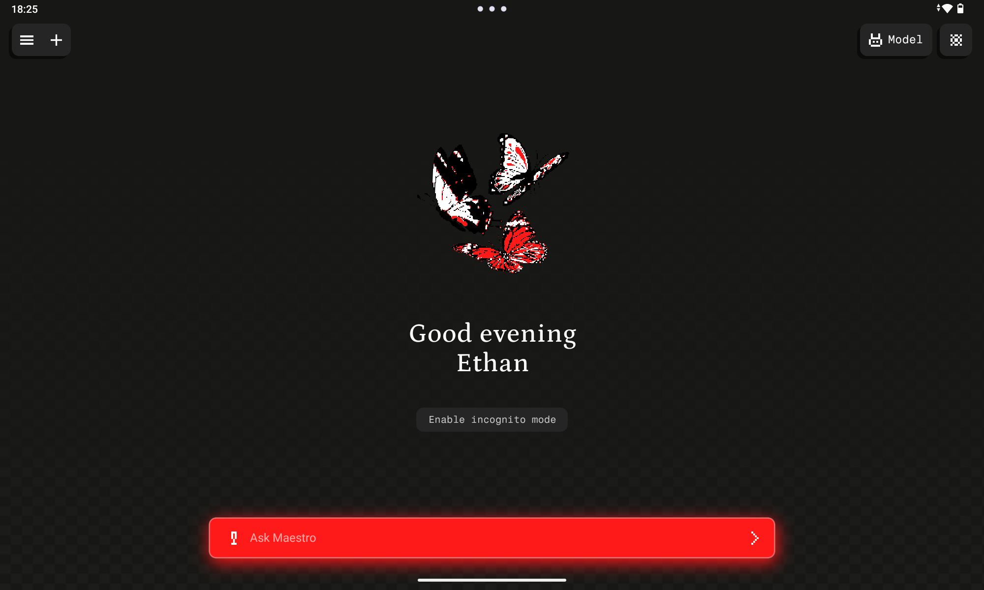 Opera home screen in dark mode
